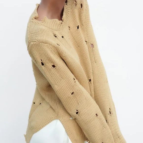 Zara KNIT SWEATER WITH RIPS - Picture 2 of 6